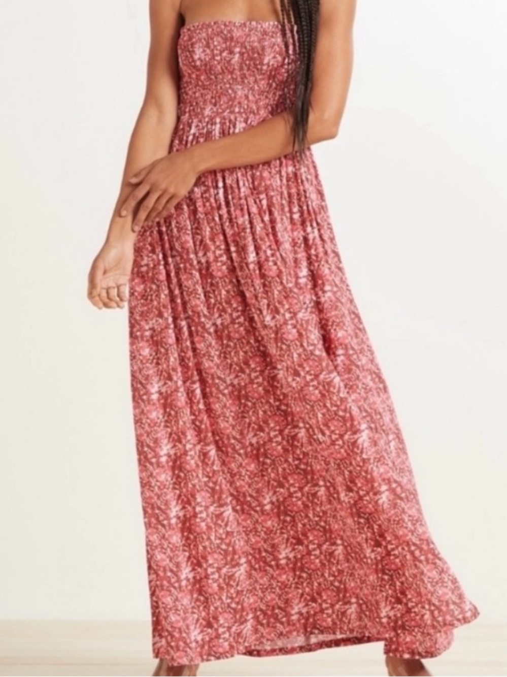Roan & Ryan Anthropologie Strapless Smocked Floral Maxi Dress Size Medium